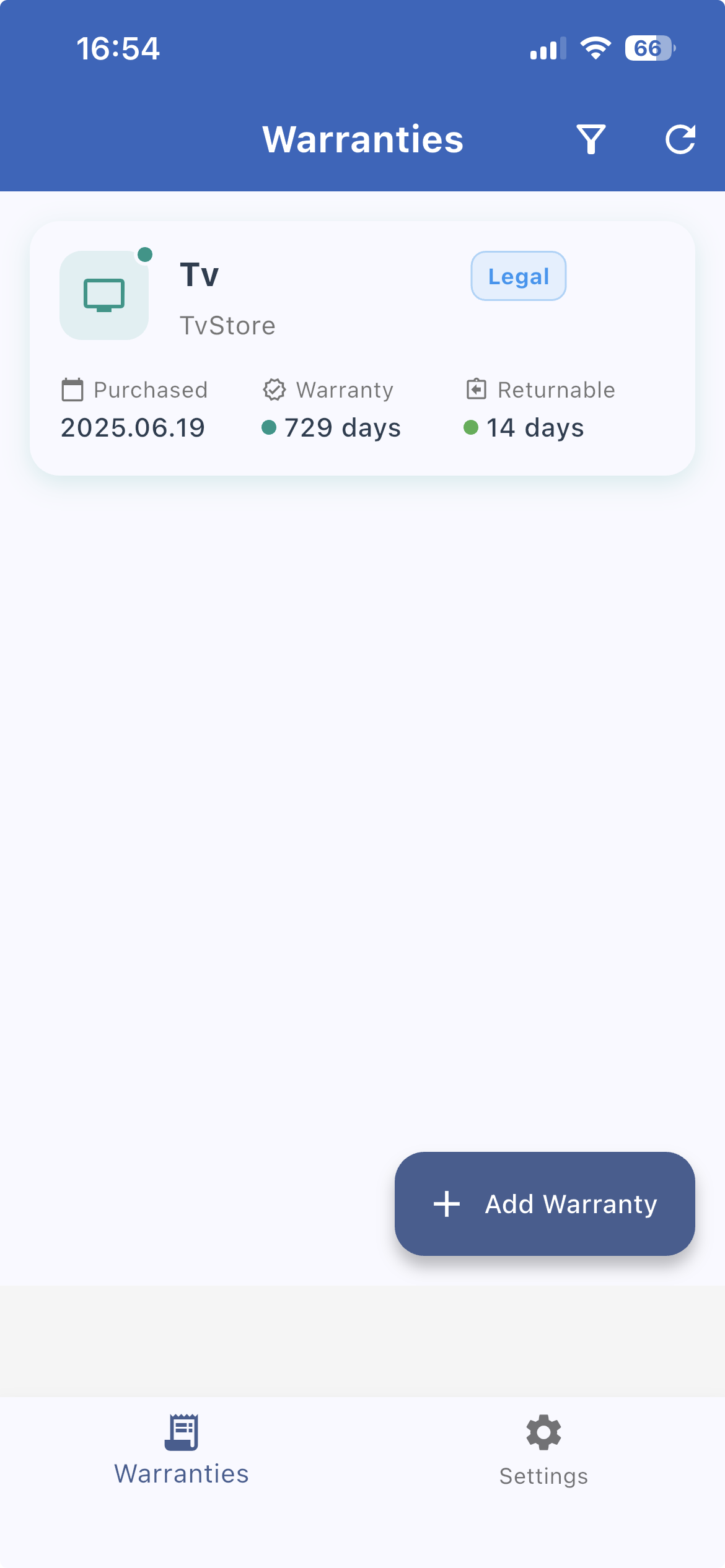 Refundr garancia lista képernyő